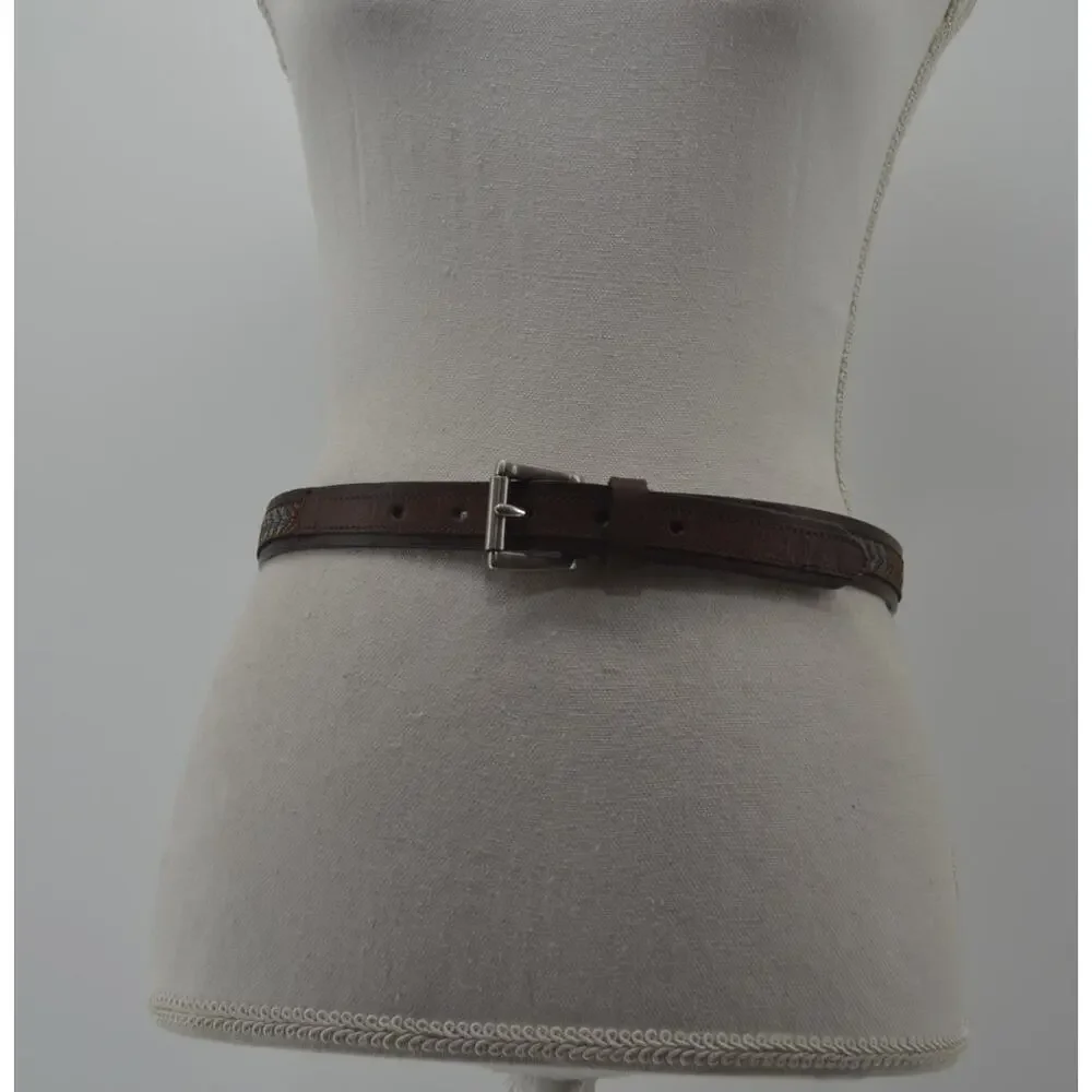 Women's Brown Leather Belt Textile Multicolored Accent Large